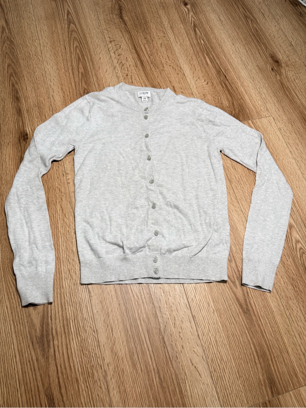 J Crew Womens Light Gray Crewneck Cardigan Sweater Button Front Size XS Classic